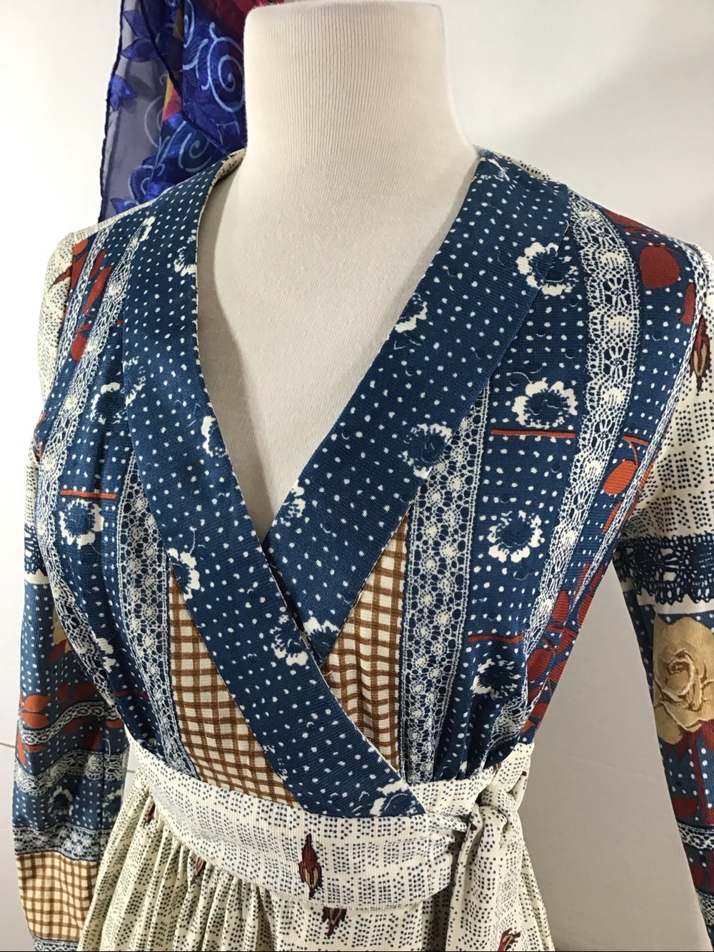 Vintage 70’s Denise Are There !patchwork prairie maxi dress boho wrap bodice S - Picture 3 of 9